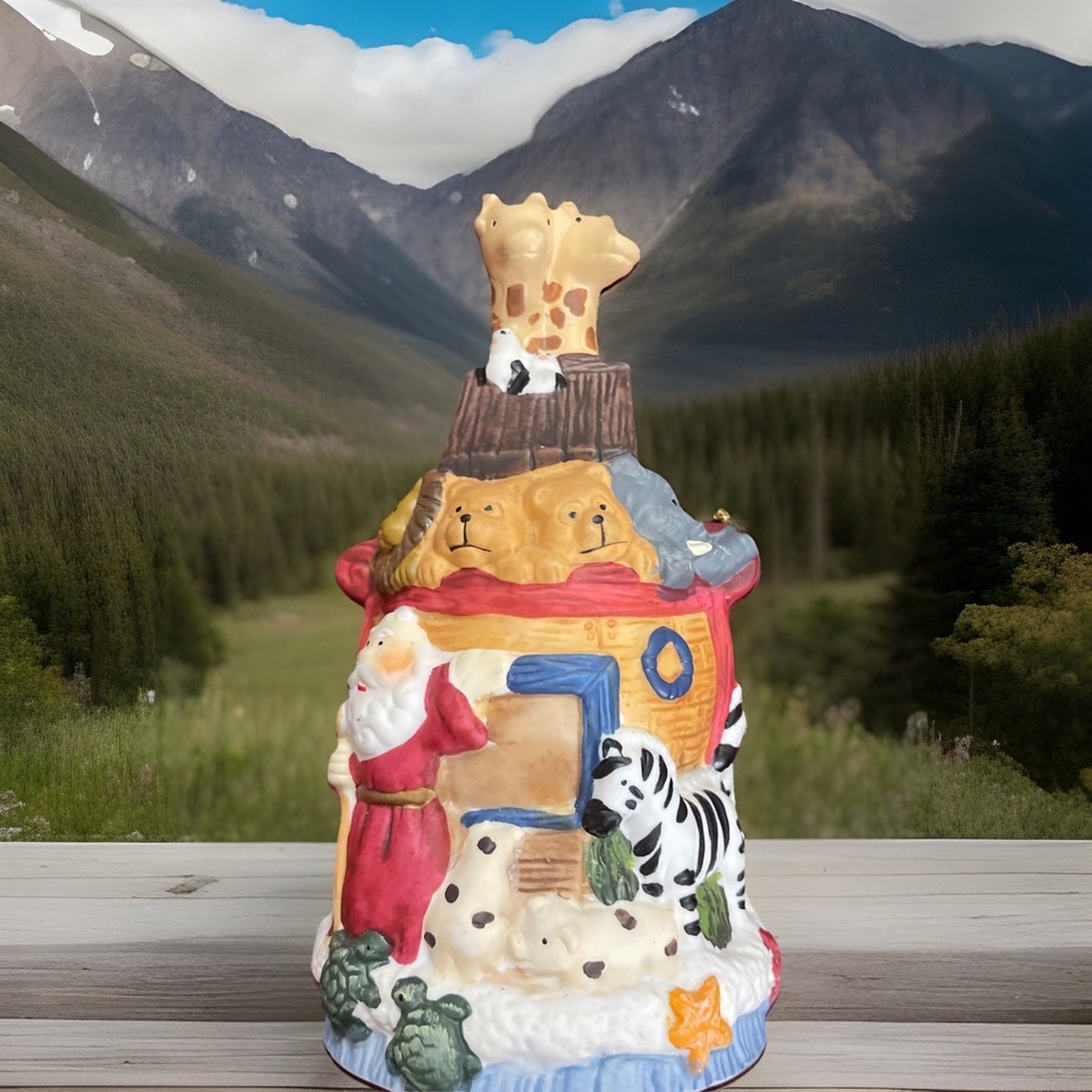Noah's Ark Bell Christmas Holiday Ceramic Porcelain Decorative 5 1/2" Decorative